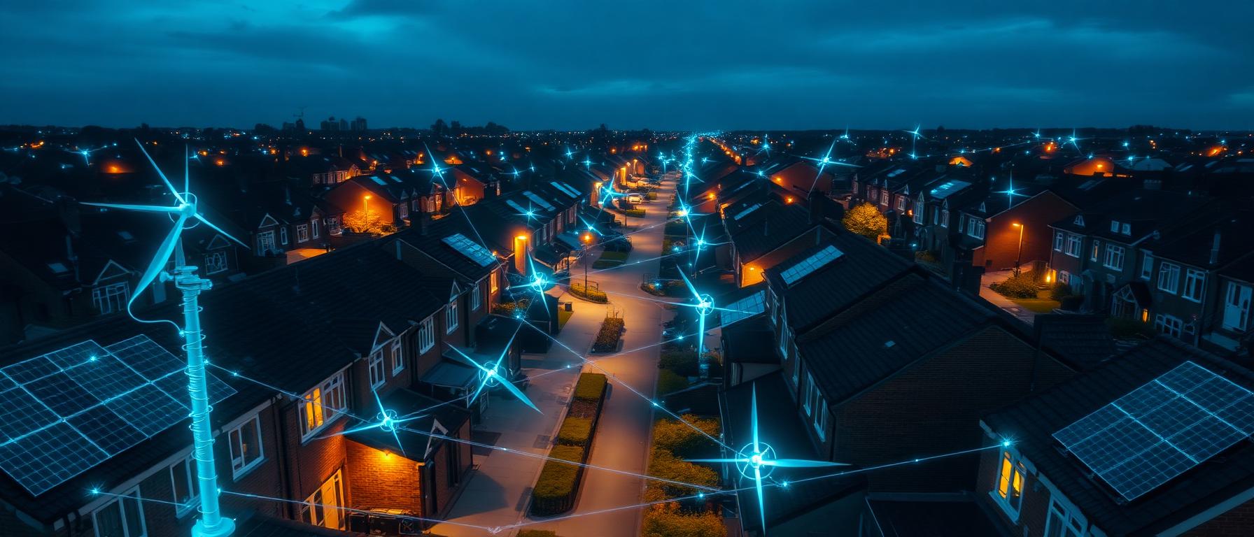 Aerial view of a UK street with the Smart Mesh Grid overlay